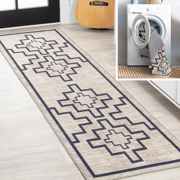 Ashkii Minimalist Medallion Machine-washable Area Rug